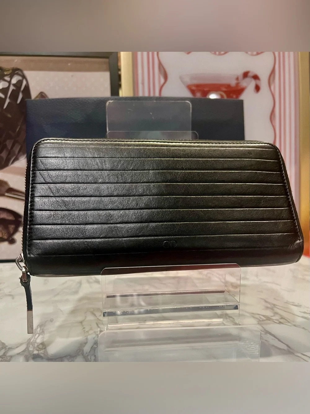 Christian Dior Homme Black Quilted Leather Zip Wallet